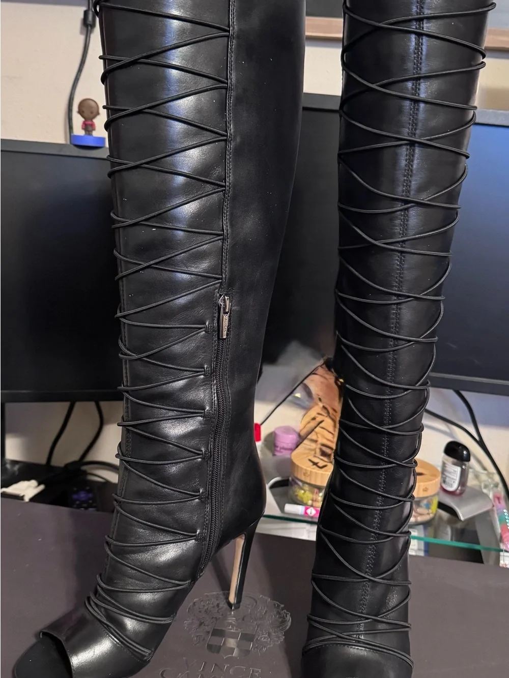 Vince Camuto Black Lace-Up Knee-High Boots
